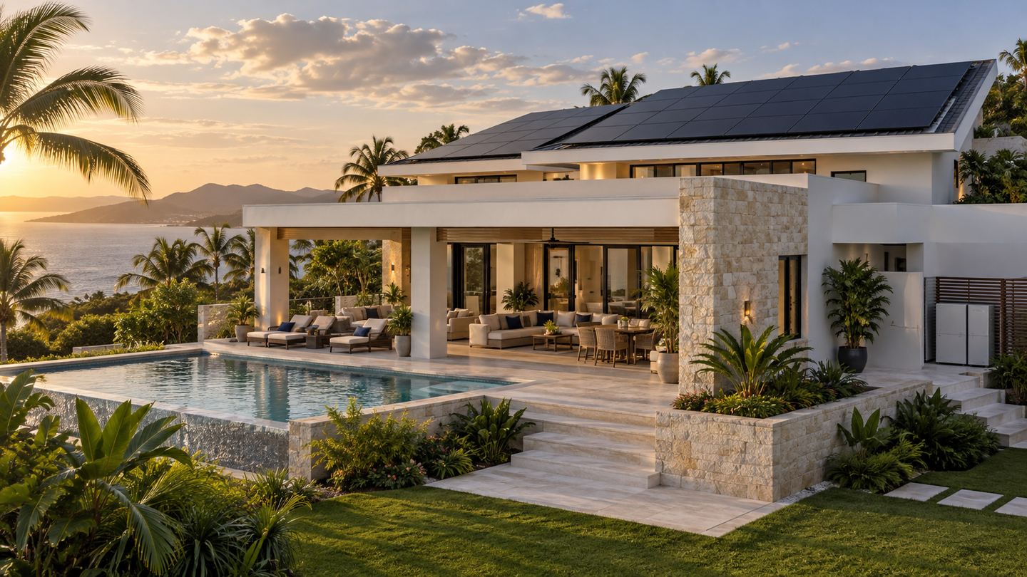 Residencia contemporánea con paneles solares integrados en el techo