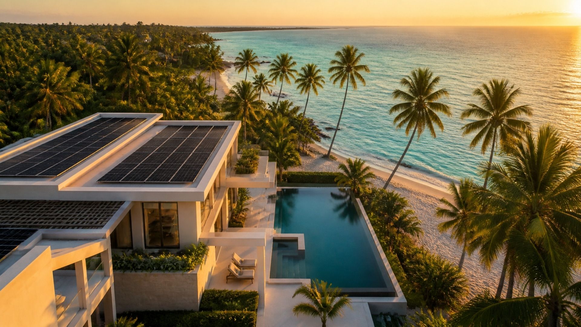 Image d’exemple : villa avec panneaux solaires à Punta Cana.
